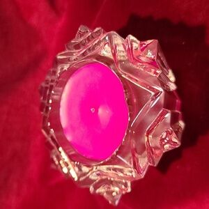 ACAPELLA fragrance pink candle by Mary Kay in holiday snowflake glass votive NWT